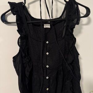 Wilfred Free Black Ruffle Button-Down Blouse 100% soft cotton size small